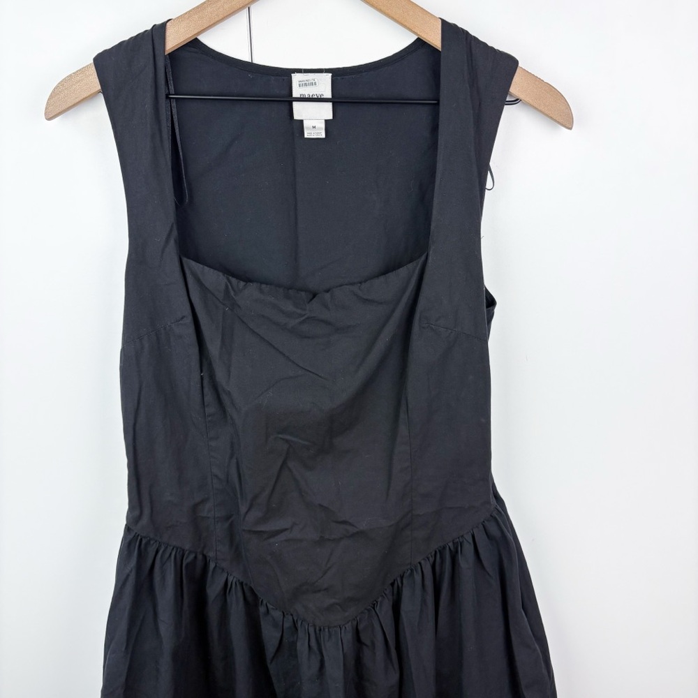 Anthropologie Maeve Drop Waist Midi Dress 100% Cotton Black Square Neck Medium - Picture 3 of 7